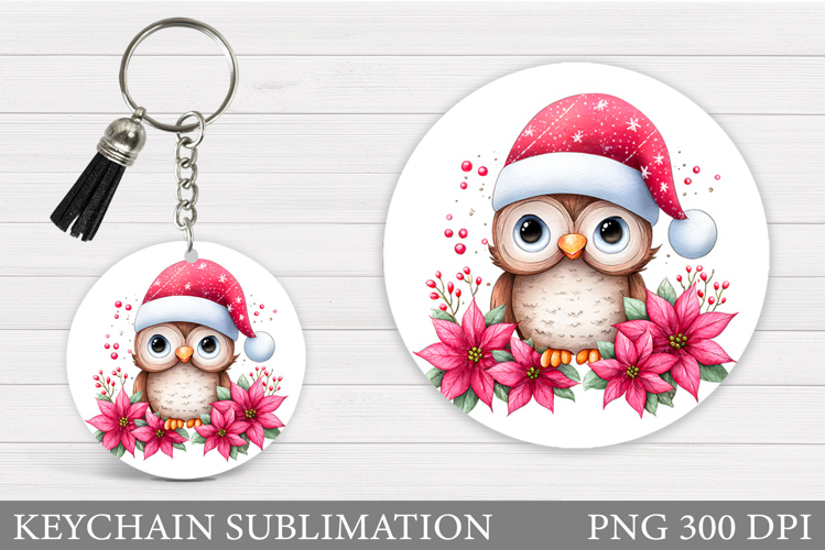 Christmas Owl Keychain. Christmas Keychain Sublimation