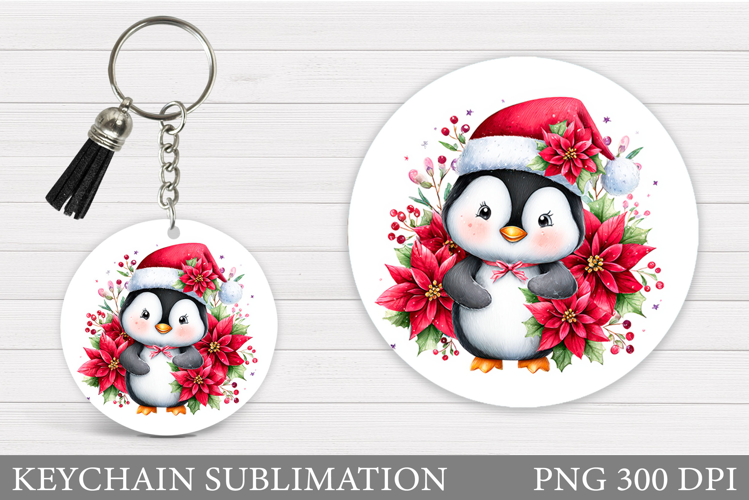 Cute Penguin Keychain Design. Christmas Keychain Sublimation