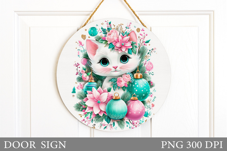 Christmas Cat Door Sign. Christmas Door Sign Sublimation