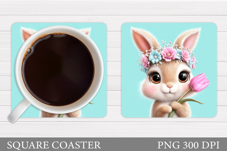 Bunny Coaster Sublimation. Bunny Flowers Coaster Design