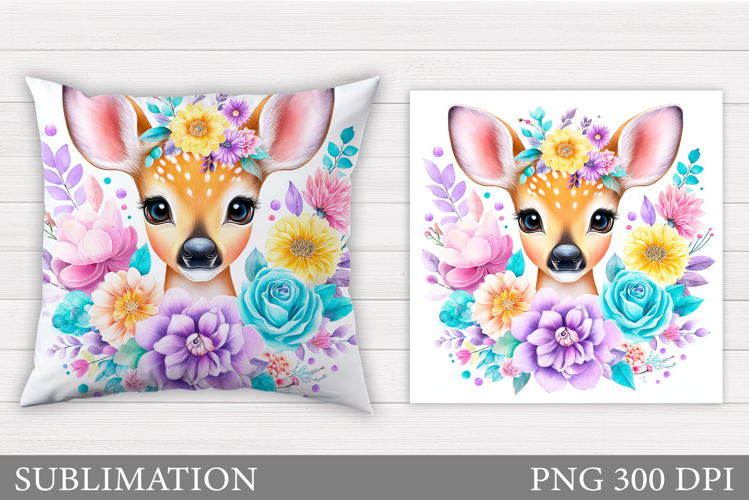 Cute Deer Pillow Sublimation. Deer Flowers Sublimation