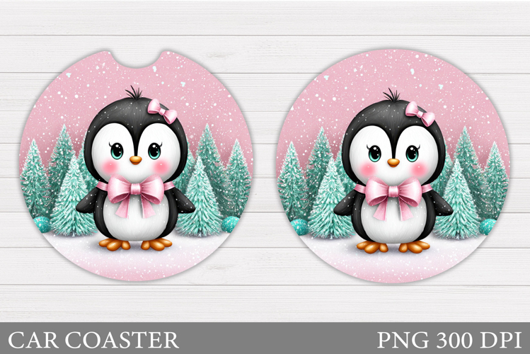 Cute Penguin Car Coaster. Christmas Car Coaster Sublimation