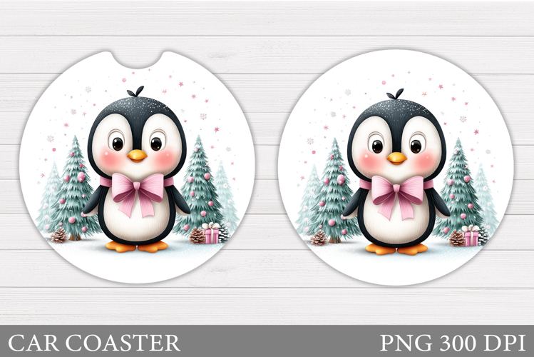 Cute Penguin Car Coaster. Christmas Car Coaster Sublimation