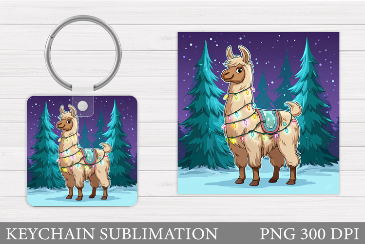Christmas Lama Keychain. Christmas Keychain Sublimation