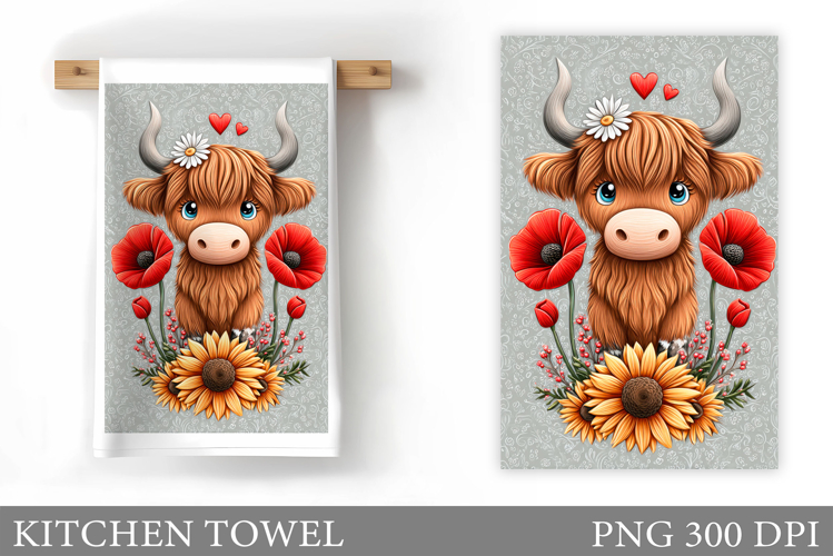 Cow Kitchen Towel Design. Cow Flowers Kitchen Towel