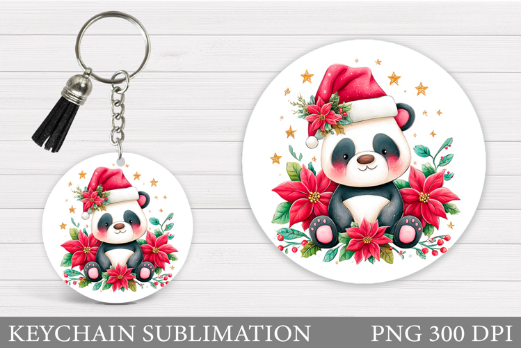 Christmas Panda Keychain. Christmas Keychain Sublimation