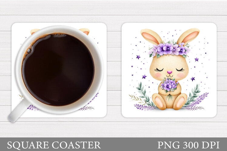Cute Bunny Coaster Design. Cute Bunny Sublimation example image 1