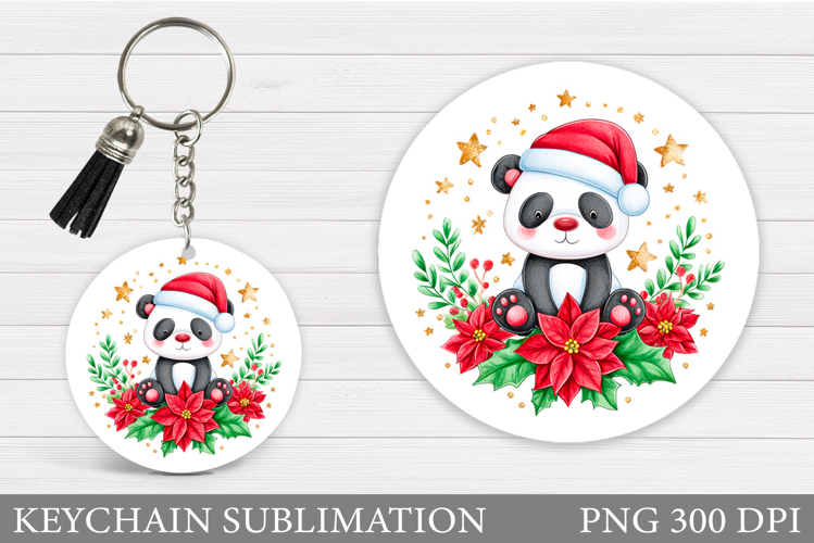 Christmas Panda Keychain. Christmas Keychain Sublimation