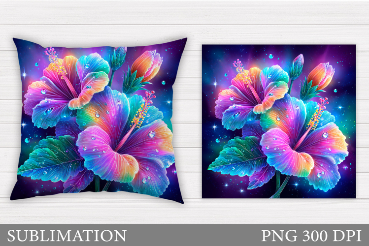 Hibiscus Pillow Design. Tropical Flowers Pillow Sublimation