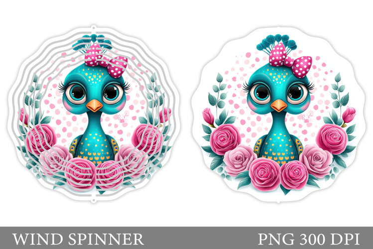 Cute Peacock Wind Spinner Design. Cute Peacock Sublimation example image 1