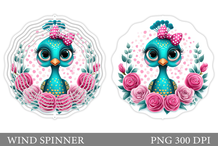 Cute Peacock Wind Spinner Design. Cute Peacock Sublimation