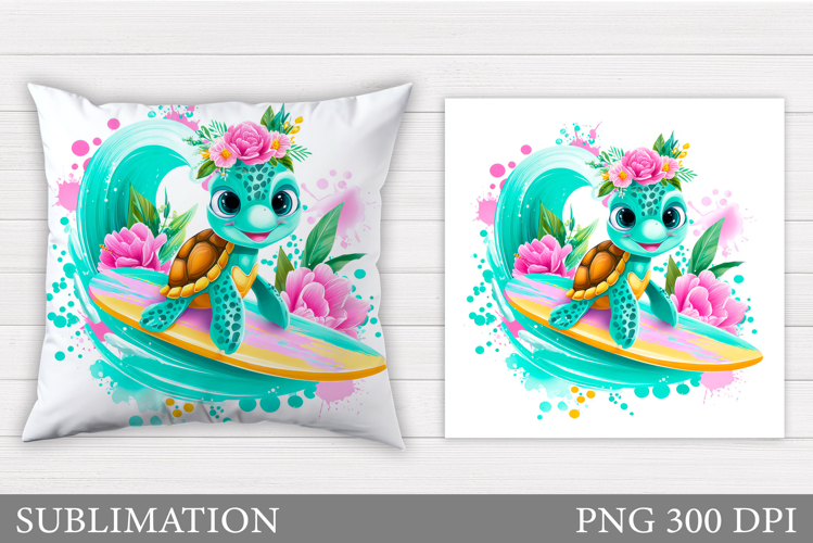 Cute Turtle Pillow Design. Sea Turtle Sublimation