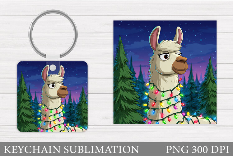 Christmas Lama Keychain. Christmas Keychain Sublimation example image 1