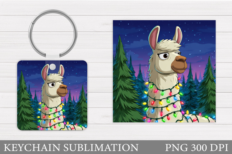 Christmas Lama Keychain. Christmas Keychain Sublimation