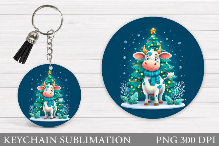 Christmas Cow Keychain. Christmas Keychain Design