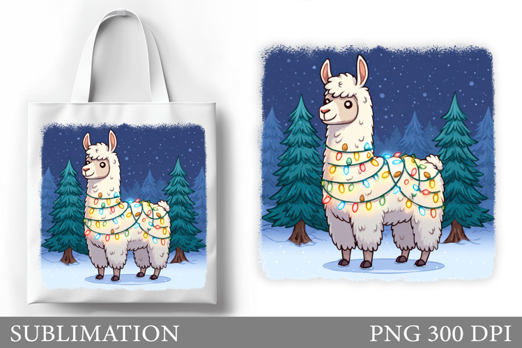 Christmas Lama Tote Bag. Christmas Tote Bag Sublimation