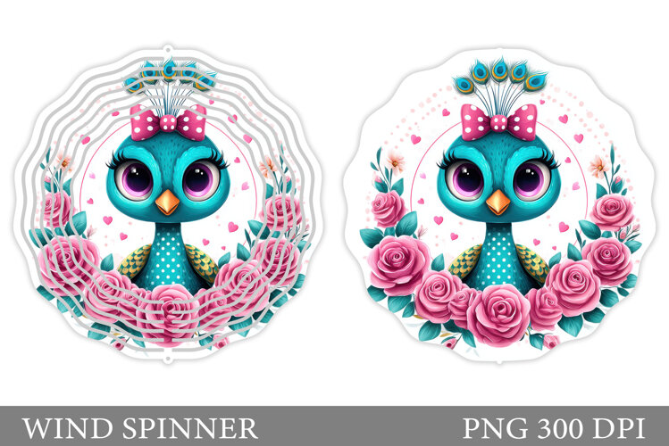 Cute Peacock Wind Spinner Design. Cute Peacock Sublimation example image 1