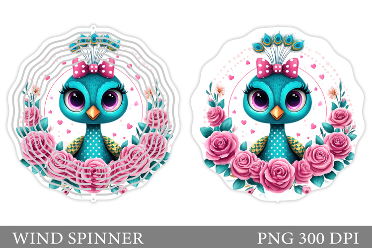 Cute Peacock Wind Spinner Design. Cute Peacock Sublimation