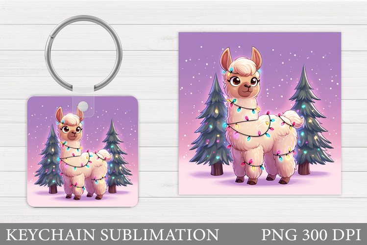 Christmas Lama Keychain. Christmas Keychain Sublimation