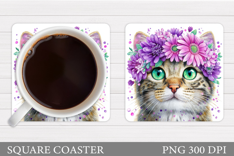 Cute Cat Coaster Design. Cute Cat Sublimation