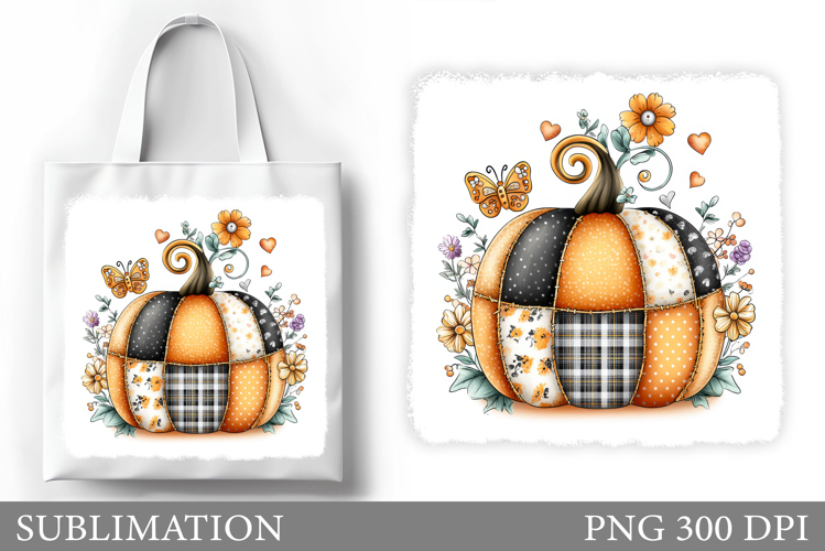 Patchwork Pumpkin Tote Bag Sublimation. Fall Tote Bag Design