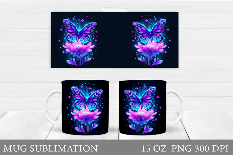 Butterfly Mug Sublimation. Butterfly Flowers Mug Design