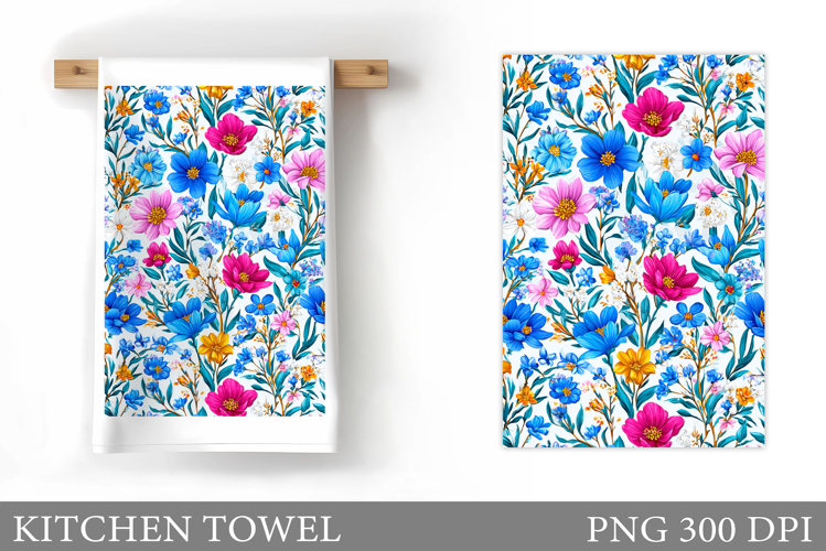 Wildflowers Kitchen Towel. Flowers Kitchen Towel Sublimation