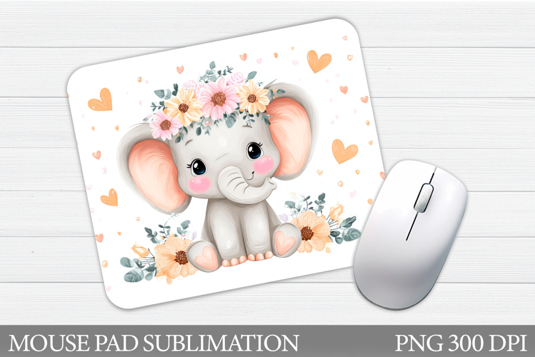 Cute Elephant Mouse Pad. Elephant Flowers Mouse Pad Design
