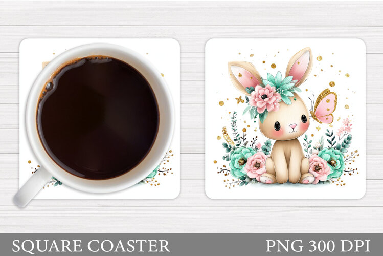 Bunny Coaster Sublimation. Bunny Flowers Coaster Design example image 1