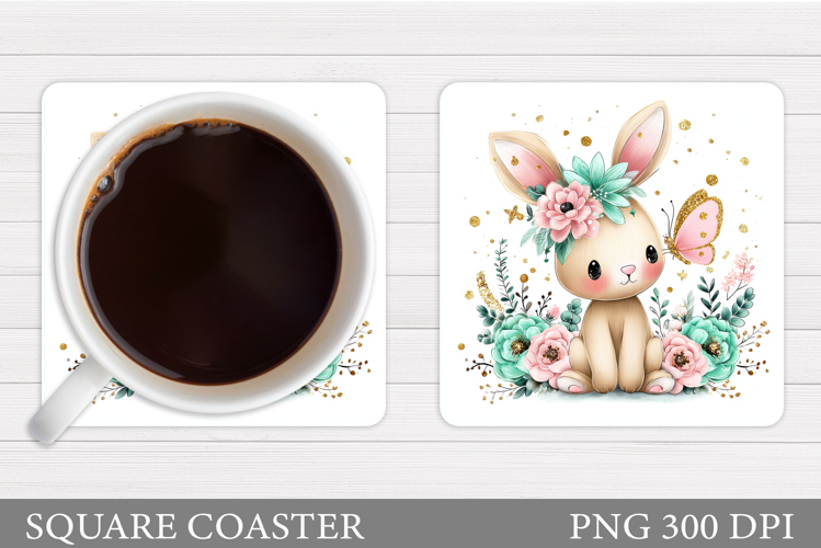 Bunny Coaster Sublimation. Bunny Flowers Coaster Design