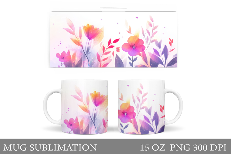 Floral Mug Sublimation. Flowers Mug Wrap Design