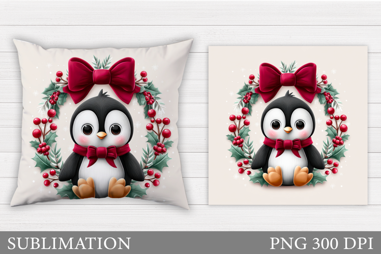 Christmas Penguin Pillow. Christmas Pillow Sublimation