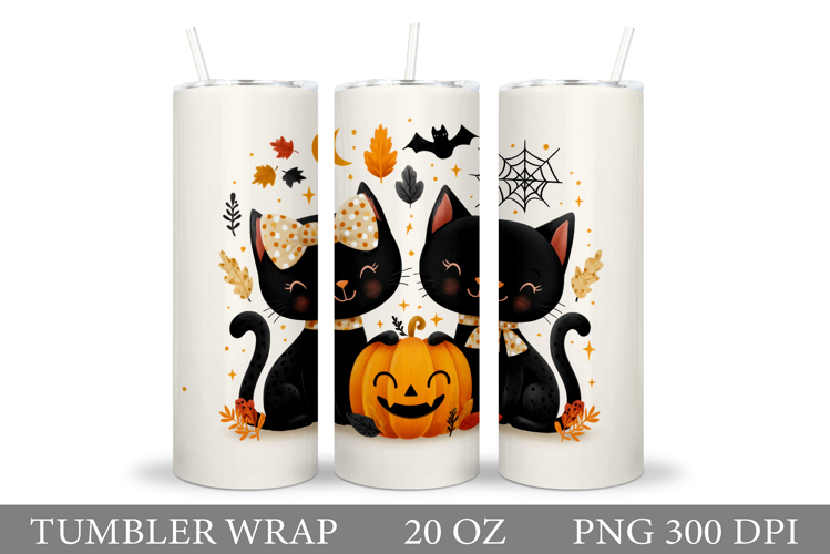 Black Cat Tumbler Design. Halloween Tumbler Sublimation