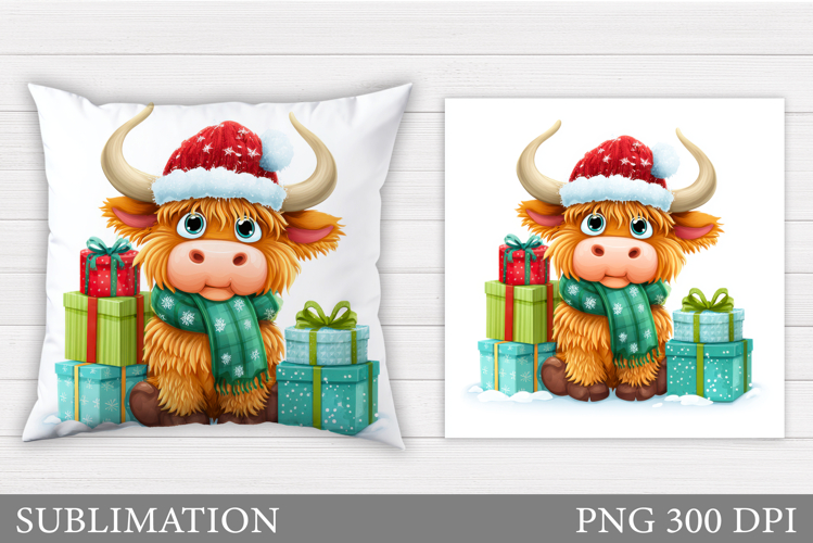 Christmas Cow Pillow Sublimation. Christmas Pillow Design