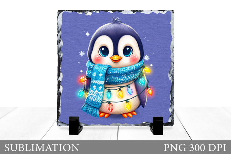 Christmas Penguin Slate Design. Cute Penguin Sublimation