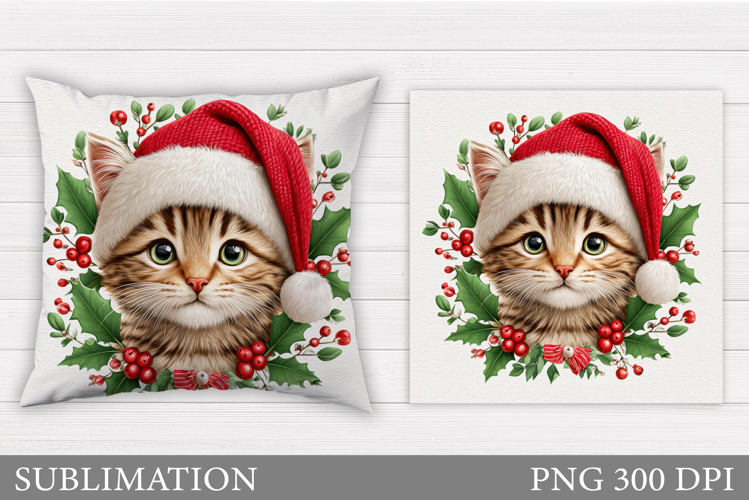 Christmas Cat Pillow Design. Christmas Pillow Sublimation