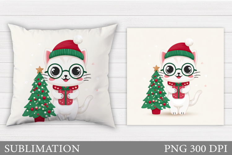 Christmas Cat Pillow Design. Christmas Pillow Sublimation