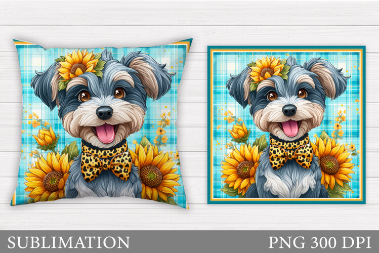 Cute Dog Pillow Sublimation. Dog Flowers Pillow Design example image 1