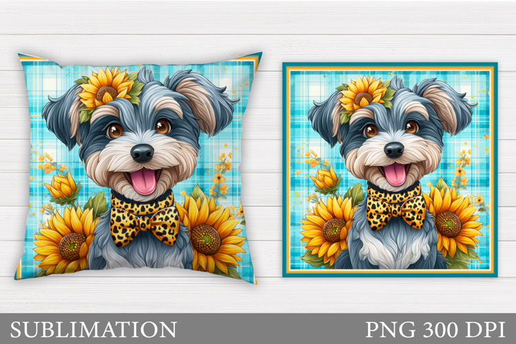 Cute Dog Pillow Sublimation. Dog Flowers Pillow Design