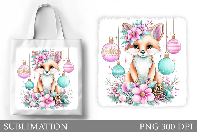 Christmas Fox Tote Bag. Christmas Tote Bag Sublimation
