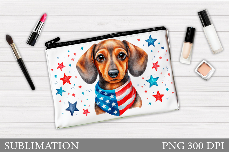 Patriotic Dog Makeup Bag. Patriotic Cosmetics Bag Design