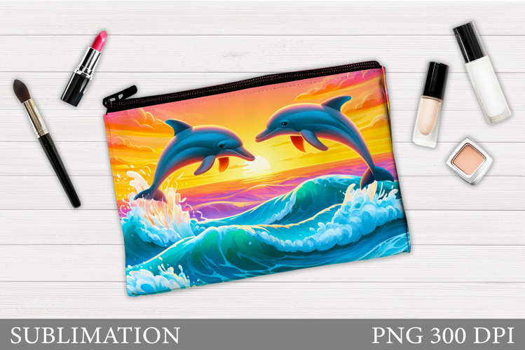 Dolphin Makeup Bag Sublimation. Dolphin Cosmetics Bag Design