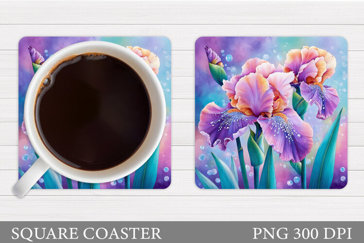 Flowers Coaster Design. Irises Coaster Sublimation example image 1