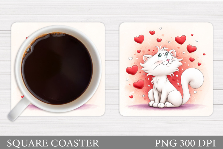 Valentines Cat Coaster. Valentines Coaster Sublimation