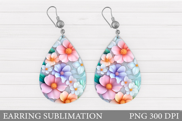 Flowers Teardrop Earring Design. Flowers Earring Sublimation