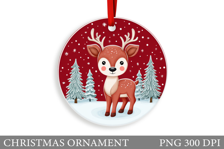 Cute Deer Christmas Ornament. Christmas Ornament Sublimation