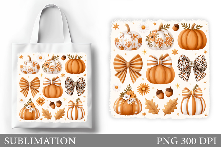 Fall Pumpkin Tote Bag. Fall Leaves Tote Bag Sublimation
