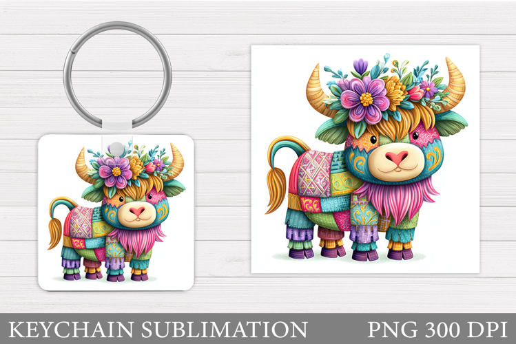 Patchwork Cow Keychain. Funny Cow Sublimation