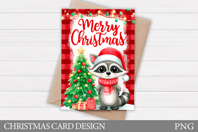 Christmas Raccoon Card Design. Christmas Card Printable