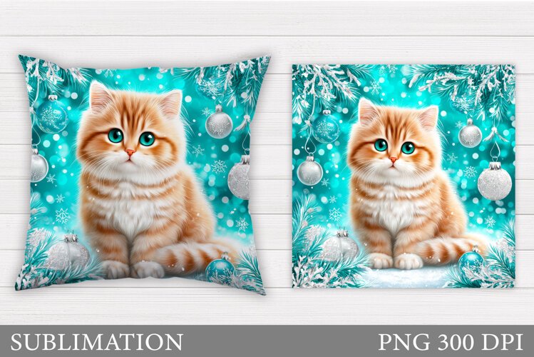 Christmas Cat Pillow Design. Christmas Pillow Sublimation example image 1